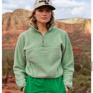 Soft Green Fleece Quarter-Zip Sweater